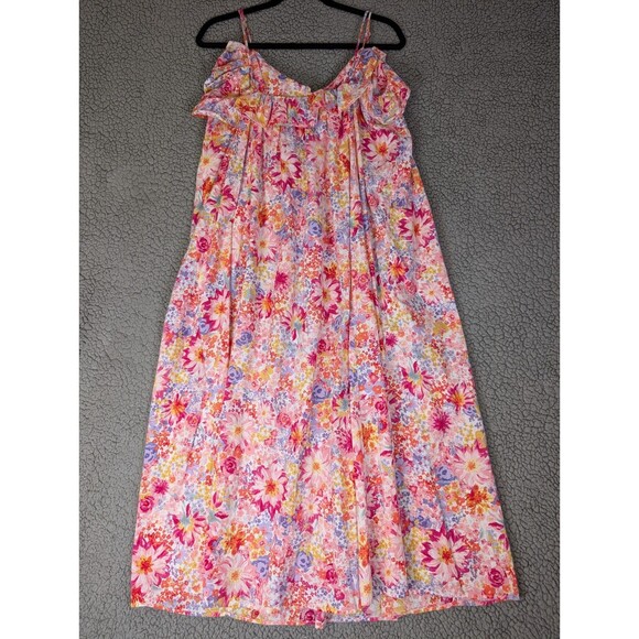 H&M Maxi Cotton Sun Dress Floral Flounced Size Large Ruffle Boho Bloom Cottage - Picture 5 of 11